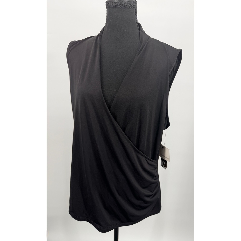 Liz Claiborne Sleeveless Top Women XL Black NEW Surplice Ruched Draped Blouse